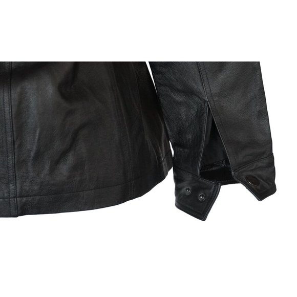 East 5th Black Leather Jacket Womens Size Petite Small Ties at Waist Zip Front - Picture 12 of 16